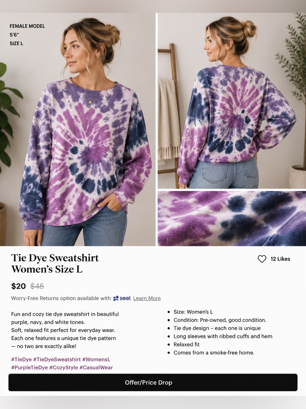 Purple tie dye sweat shirt